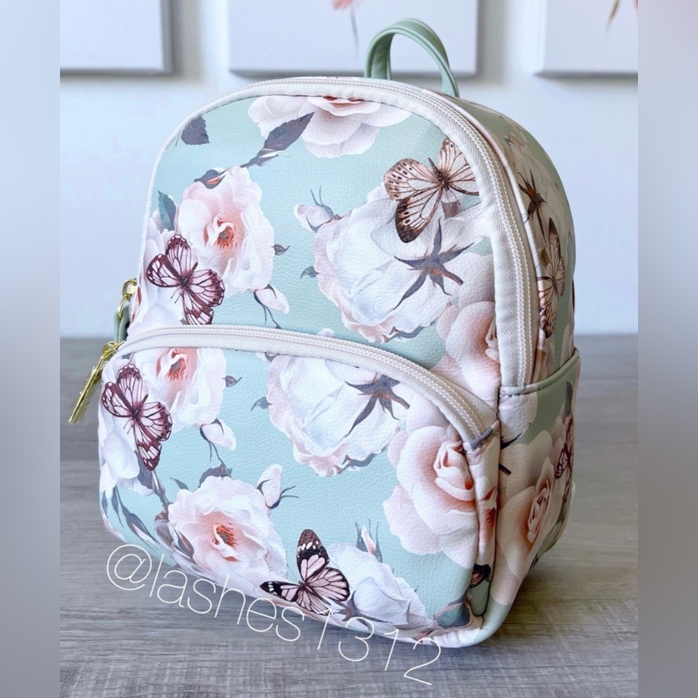 BETSEY JOHNSON Purse Peyton Mini Backpack Bag - Green Floral LBPEYTON - Picture 2 of 8